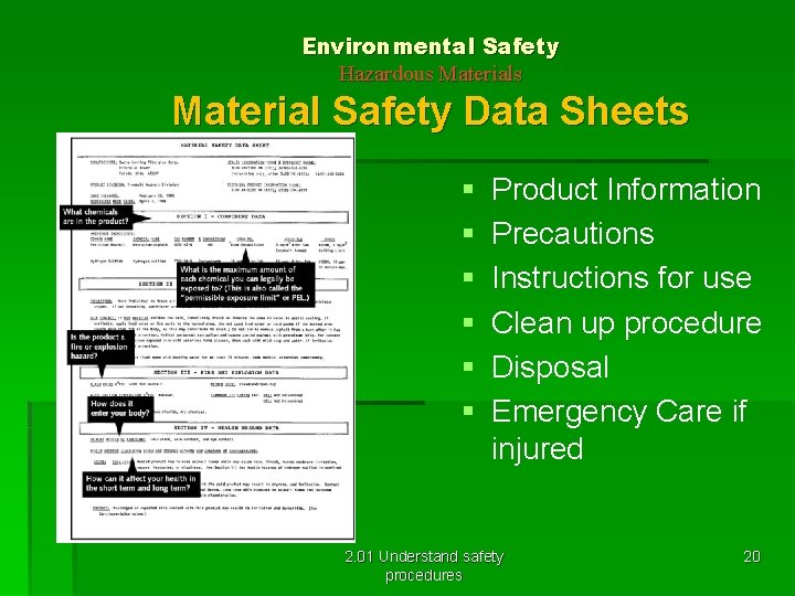 Environmental Safety Hazardous Material Safety Data Sheets § § § Product Information Precautions Instructions