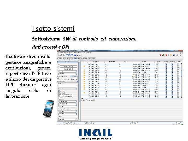 I sotto-sistemi Sottosistema SW di controllo ed elaborazione dati accessi e DPI Il software