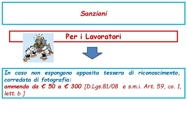 Sanzioni Per i Lavoratori In caso non espongano apposita tessera di riconoscimento, corredata di