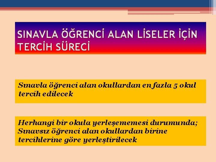 SINAVLA ÖĞRENCİ ALAN LİSELER İÇİN TERCİH SÜRECİ Sınavla öğrenci alan okullardan en fazla 5