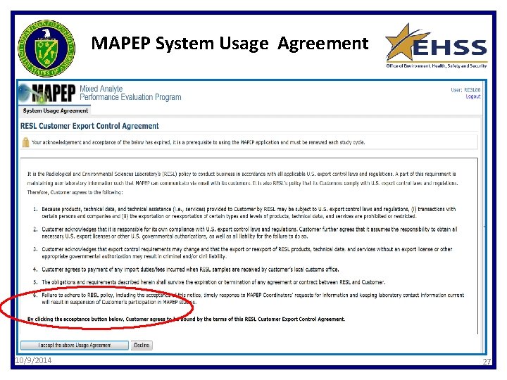 MAPEP System Usage Agreement 10/9/2014 27 