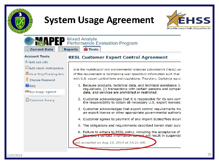System Usage Agreement 10/9/2014 29 
