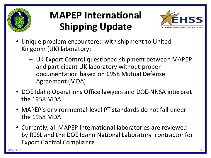MAPEP International Shipping Update • Unique problem encountered with shipment to United Kingdom (UK)