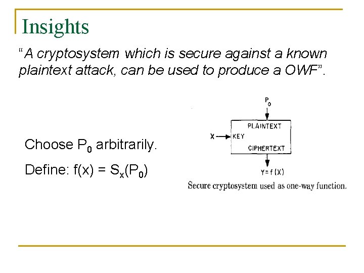 Insights “A cryptosystem which is secure against a known plaintext attack, can be used