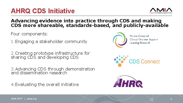 AHRQ CDS Initiative Advancing evidence into practice through CDS and making CDS more shareable,