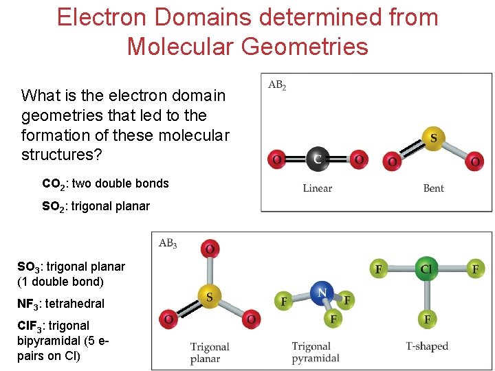 Electron Domains determined from Molecular Geometries What is the electron domain geometries that led