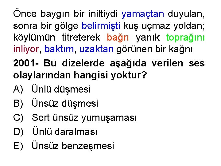 Önce baygın bir iniltiydi yamaçtan duyulan, sonra bir gölge belirmişti kuş uçmaz yoldan; köylümün