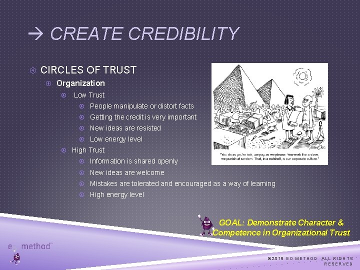  CREATE CREDIBILITY CIRCLES OF TRUST Organization Low Trust People manipulate or distort facts