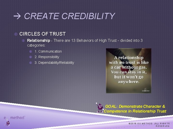 CREATE CREDIBILITY CIRCLES OF TRUST Relationship - There are 13 Behaviors of High