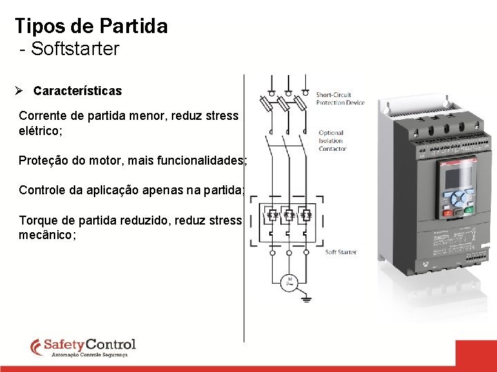 Tipos de Partida - Softstarter Ø Características Corrente de partida menor, reduz stress elétrico;