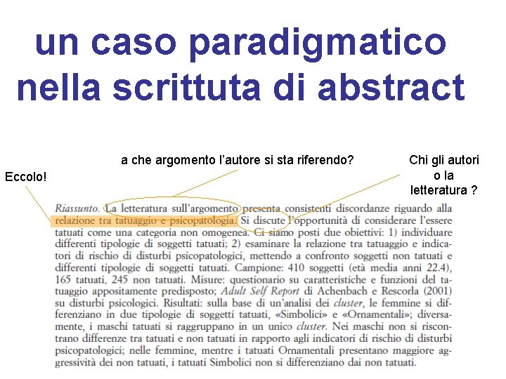 un caso paradigmatico nella scrittuta di abstract a che argomento l’autore si sta riferendo?