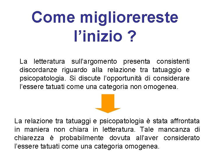 Come migliorereste l’inizio ? La letteratura sull’argomento presenta consistenti discordanze riguardo alla relazione tra