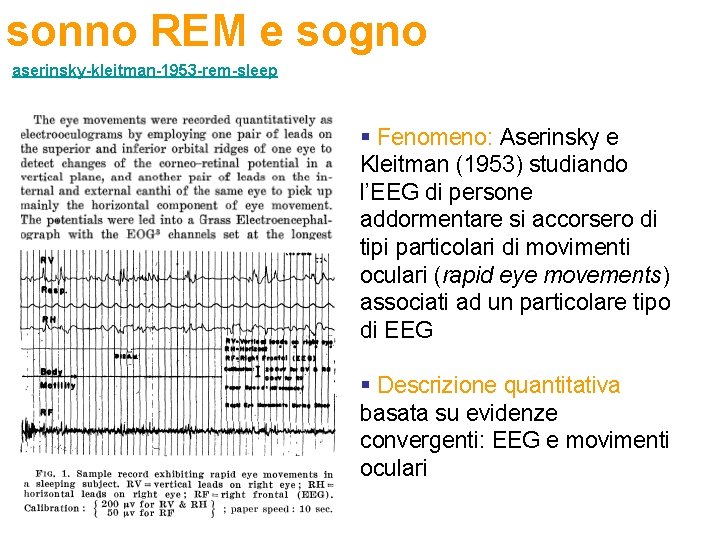 sonno REM e sogno aserinsky-kleitman-1953 -rem-sleep § Fenomeno: Aserinsky e Kleitman (1953) studiando l’EEG