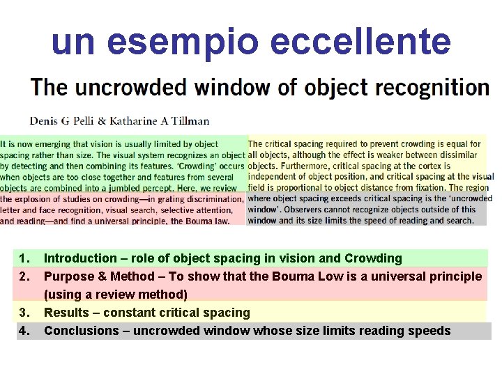 un esempio eccellente 1. 2. 3. 4. Introduction – role of object spacing in