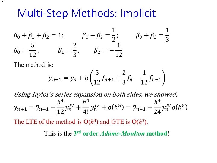 , Multi-Step Methods: Implicit • , Multi-Step Methods: Implicit •