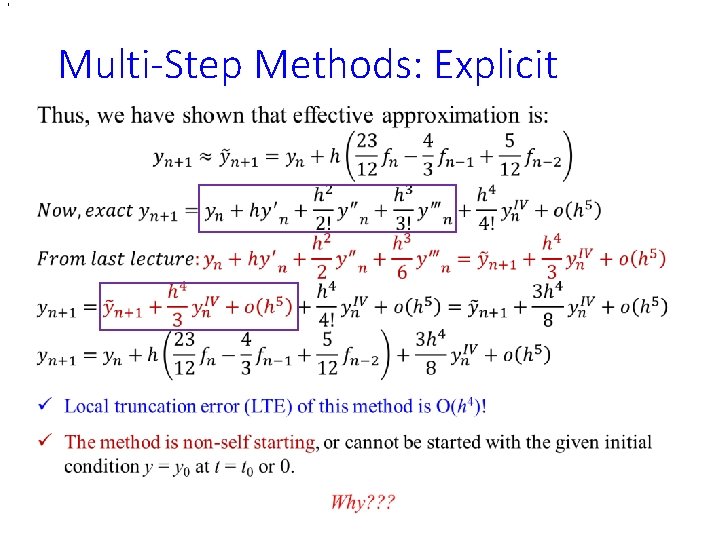 , Multi-Step Methods: Explicit • , Multi-Step Methods: Explicit •