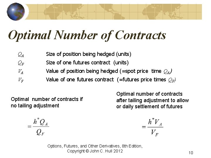 Optimal Number of Contracts QA Size of position being hedged (units) QF Size of