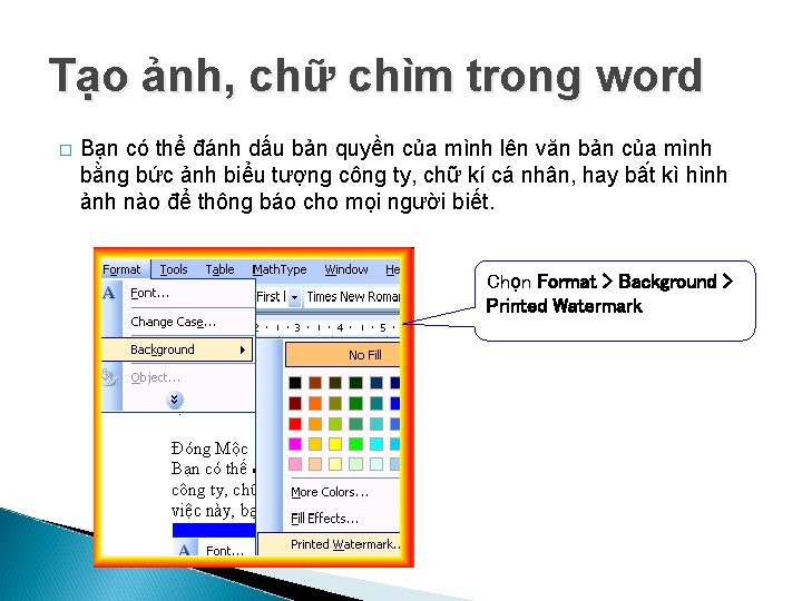 Tạo ảnh, chữ chìm trong word � Bạn có thể đánh dấu bản quyền