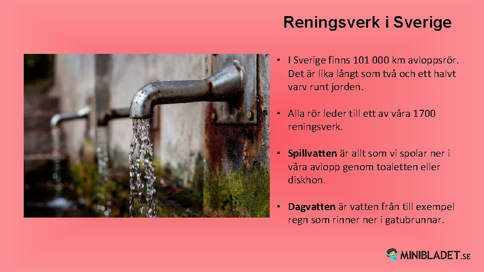 Reningsverk i Sverige • I Sverige finns 101 000 km avloppsrör. Det är lika