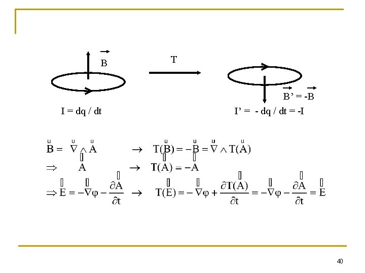 B I = dq / dt T B’ = -B I’ = - dq B I = dq / dt T B’ = -B I’ = - dq