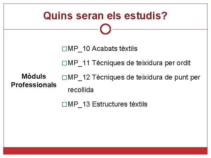 Quins seran els estudis? � MP_10 Acabats tèxtils � MP_11 Tècniques de teixidura per