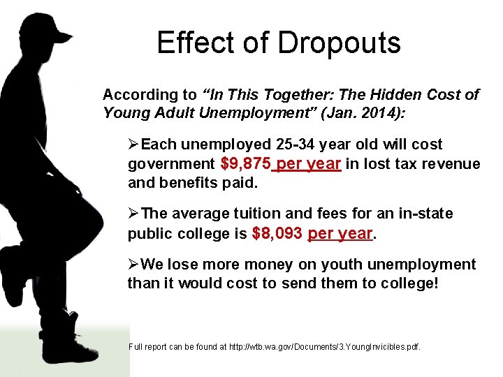 Effect of Dropouts According to “In This Together: The Hidden Cost of Young Adult Effect of Dropouts According to “In This Together: The Hidden Cost of Young Adult