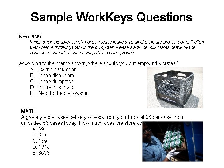 Sample Work. Keys Questions READING When throwing away empty boxes, please make sure all Sample Work. Keys Questions READING When throwing away empty boxes, please make sure all