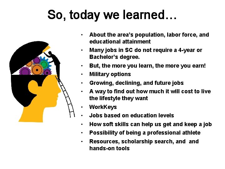 So, today we learned… • About the area’s population, labor force, and educational attainment So, today we learned… • About the area’s population, labor force, and educational attainment