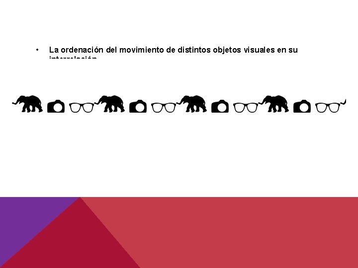• La ordenación del movimiento de distintos objetos visuales en su interrelación. • La ordenación del movimiento de distintos objetos visuales en su interrelación.