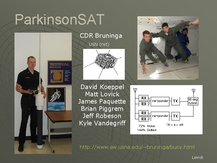 Parkinson. SAT CDR Bruninga USN (ret) David Koeppel Matt Lovick James Paquette Brian Piggrem