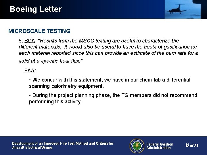 Boeing Letter MICROSCALE TESTING 9. BCA: “Results from the MSCC testing are useful to