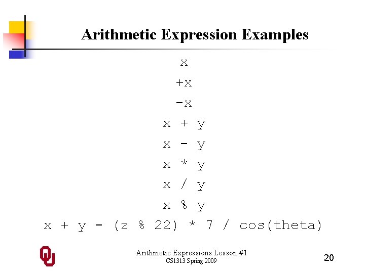 Arithmetic Expression Examples x +x -x x + y x - y x *