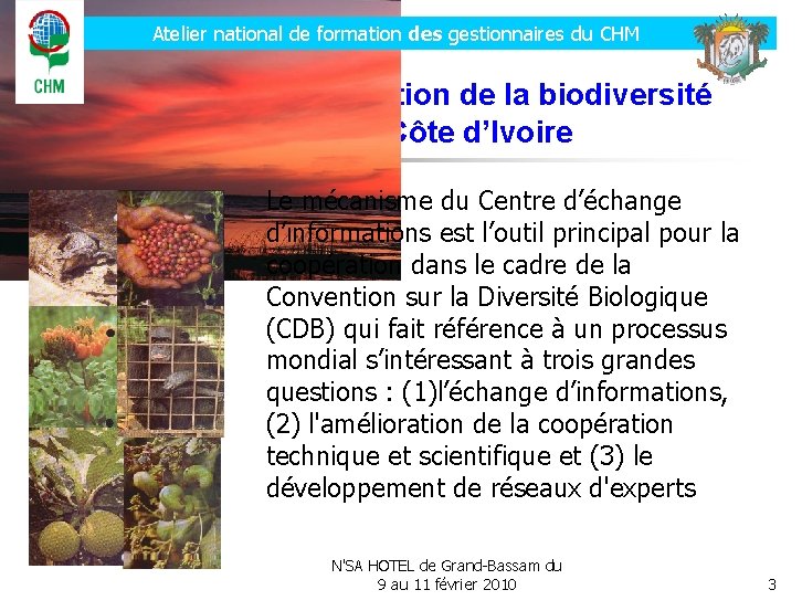 Atelier national de formation des gestionnaires du CHM Le Centre d’information de la biodiversité