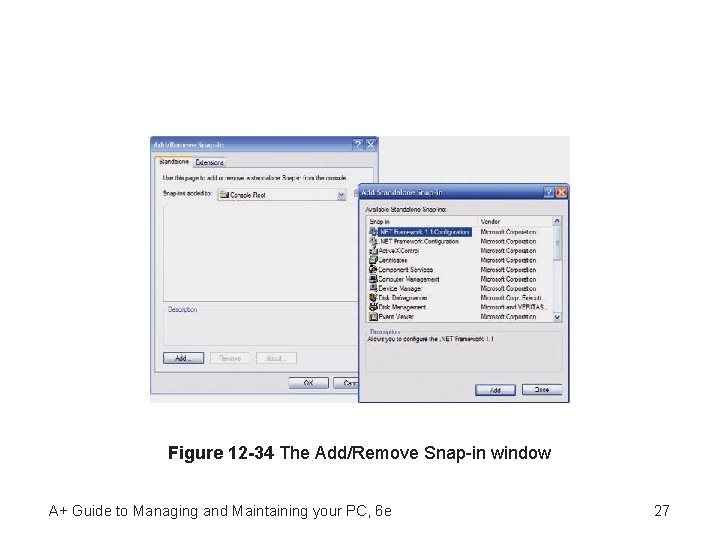 Figure 12 -34 The Add/Remove Snap-in window A+ Guide to Managing and Maintaining your