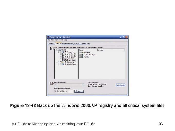 Figure 12 -48 Back up the Windows 2000/XP registry and all critical system files