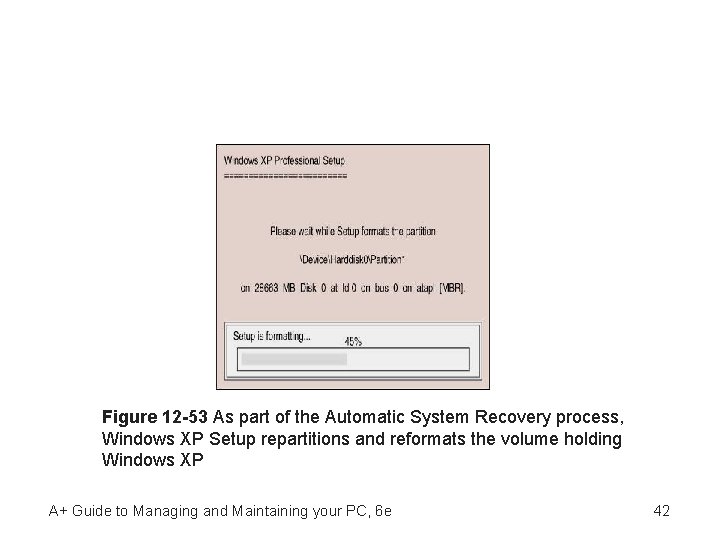 Figure 12 -53 As part of the Automatic System Recovery process, Windows XP Setup