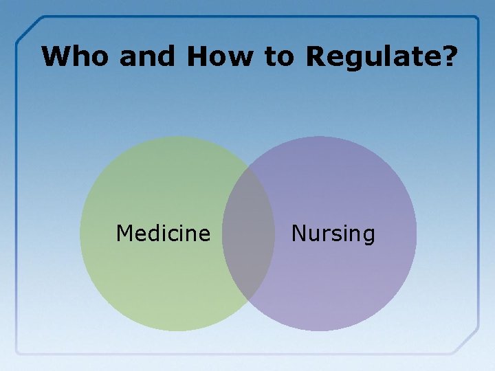 Who and How to Regulate? Medicine Nursing 
