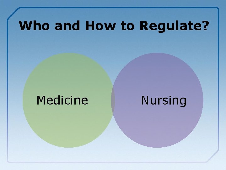 Who and How to Regulate? Medicine Nursing 