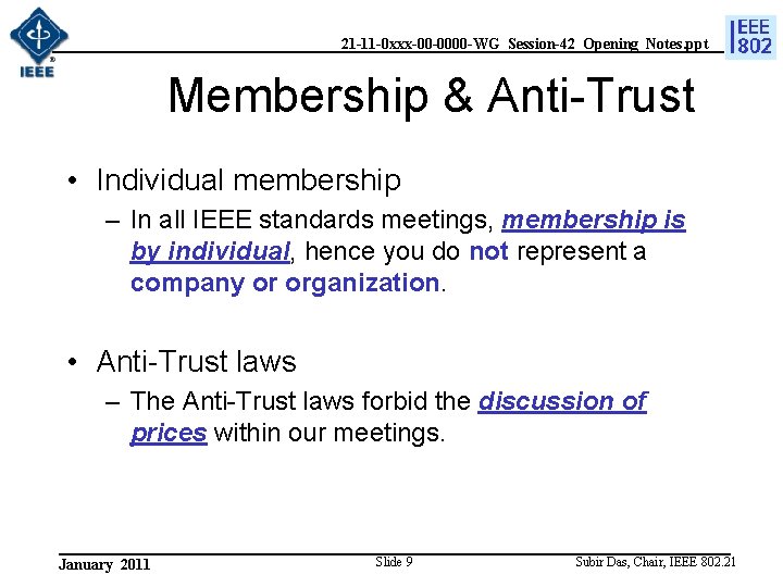 21 -11 -0 xxx-00 -0000 -WG_Session-42_Opening_Notes. ppt Membership & Anti-Trust • Individual membership –