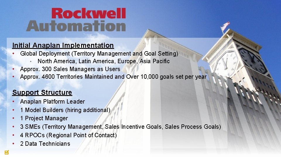 Initial Anaplan Implementation • Global Deployment (Territory Management and Goal Setting) • North America,