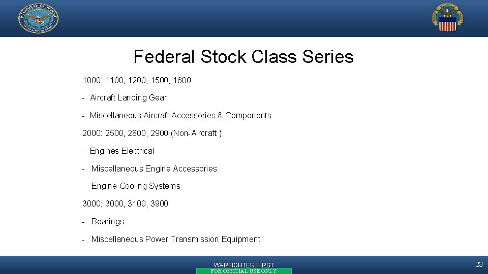 Federal Stock Class Series 1000: 1100, 1200, 1500, 1600 - Aircraft Landing Gear -