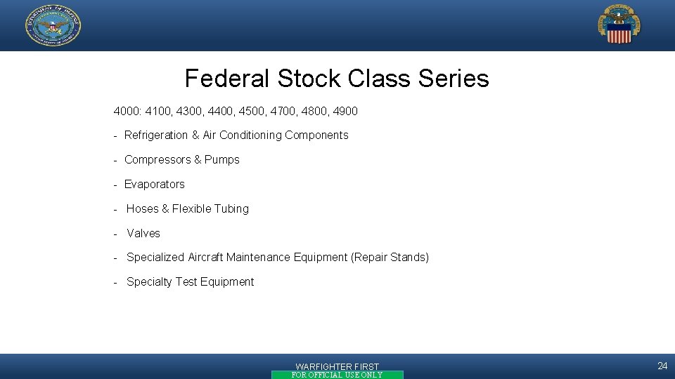 Federal Stock Class Series 4000: 4100, 4300, 4400, 4500, 4700, 4800, 4900 - Refrigeration