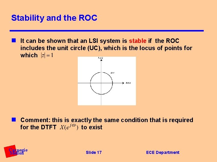 Stability and the ROC n It can be shown that an LSI system is