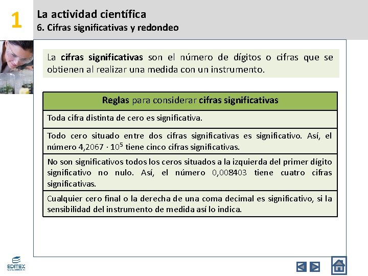 1 La actividad científica 6. Cifras significativas y redondeo La cifras significativas son el