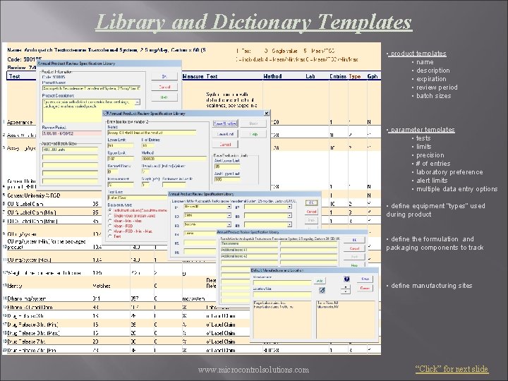 Library and Dictionary Templates • product templates • name • description • expiration •