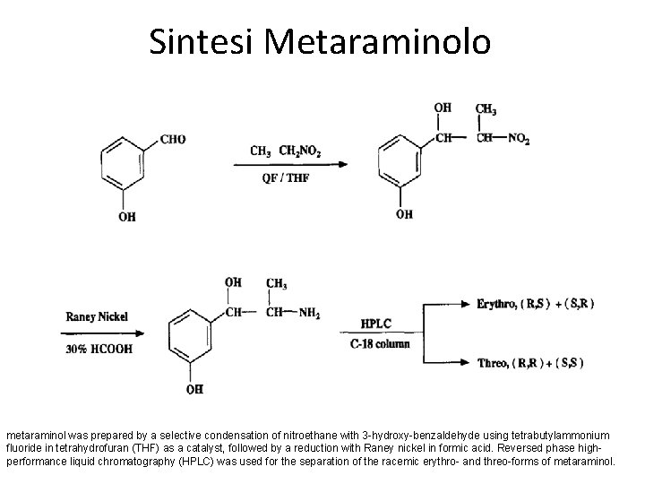 Sintesi Metaraminolo metaraminol was prepared by a selective condensation of nitroethane with 3 -hydroxy-benzaldehyde