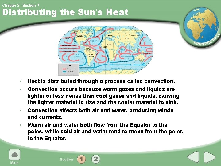 Chapter 2 , Section 1 Distributing the Sun’s Heat • • Heat is distributed