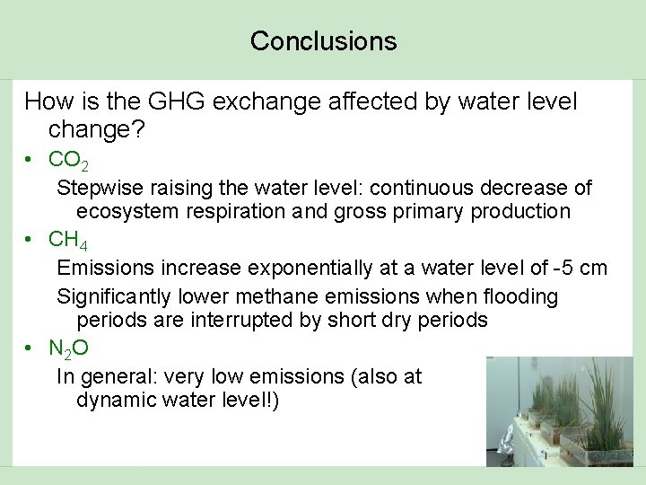 Conclusions How is the GHG exchange affected by water level change? • CO 2