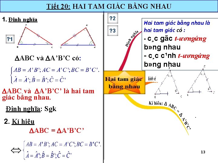 Tiết 20: HAI TAM GIÁC BẰNG NHAU 1. Đinh nghĩa ? 2 ? 3