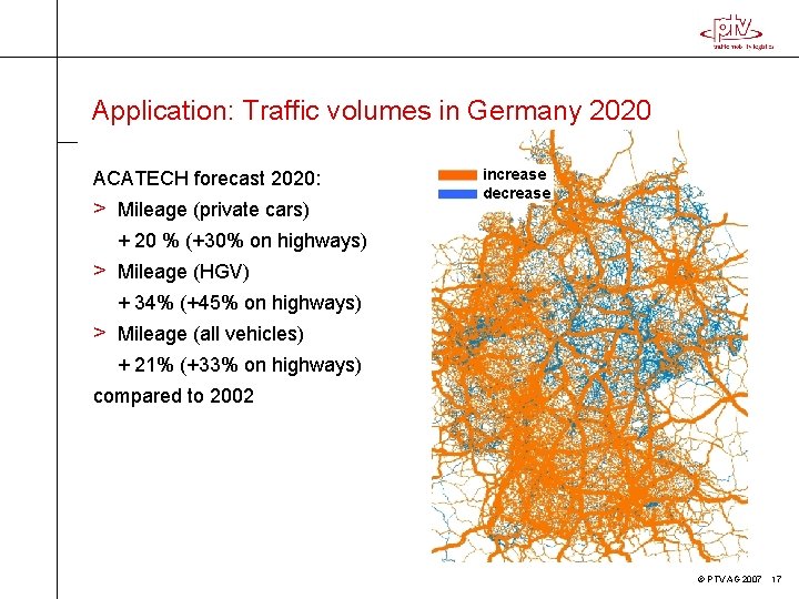 Application: Traffic volumes in Germany 2020 ACATECH forecast 2020: > Mileage (private cars) increase